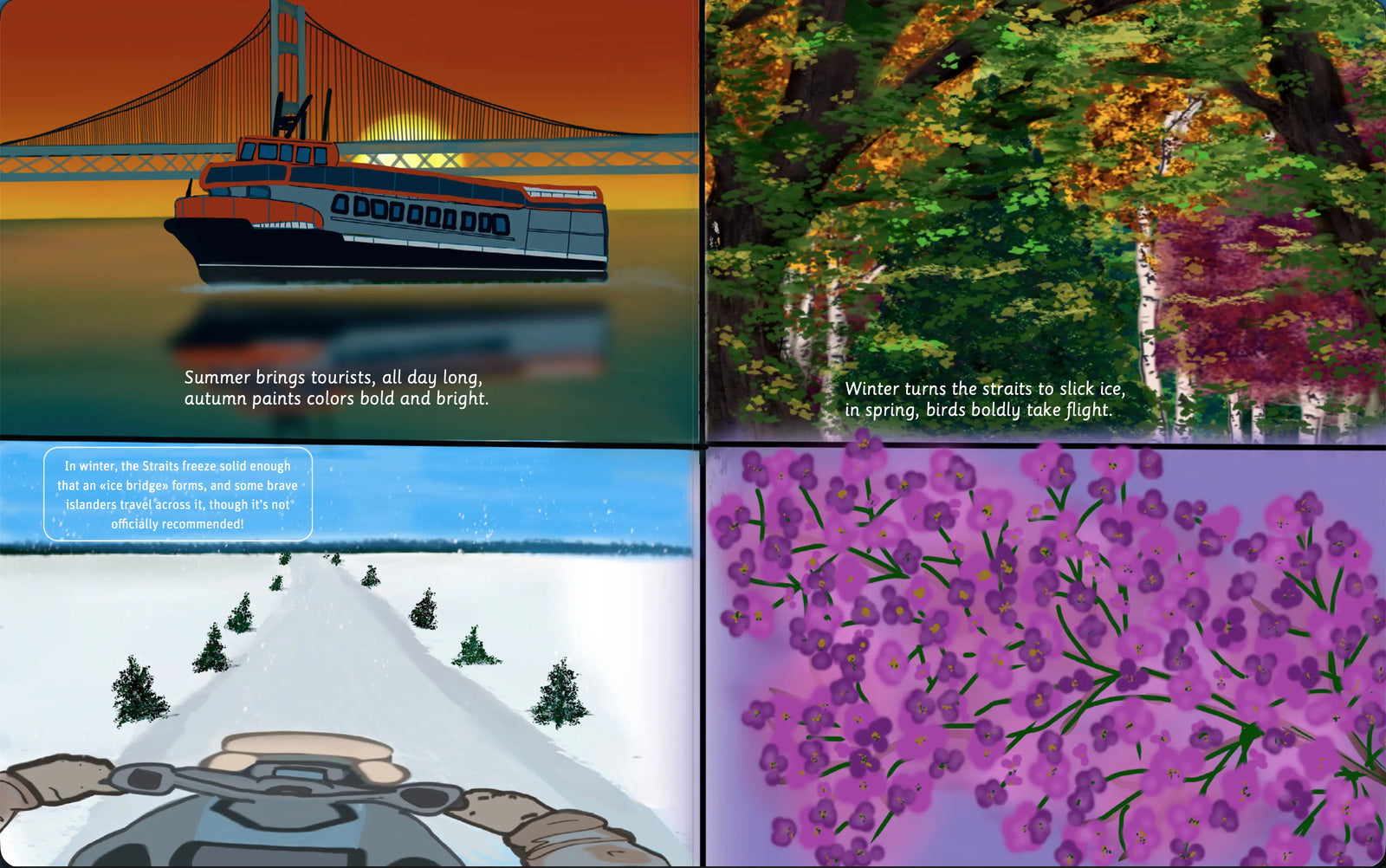 Illustrated Mackinac Island wildlife spread
